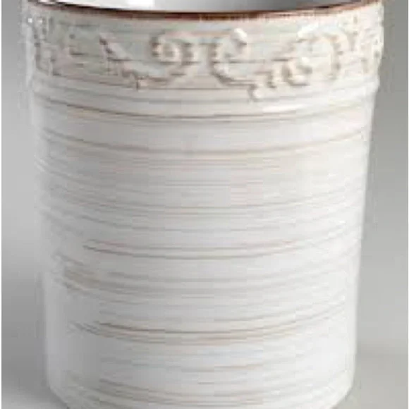 Pfaltzgraff Trellis White Scroll Design Utensil Crock Stoneware 7”H Cottagecore - Picture 2 of 12